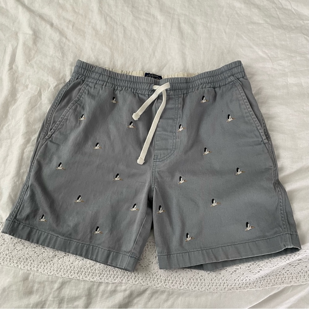 J. Crew SMALL Dock Shorts Blue Pelican Embroidered Print Drawstring Waist